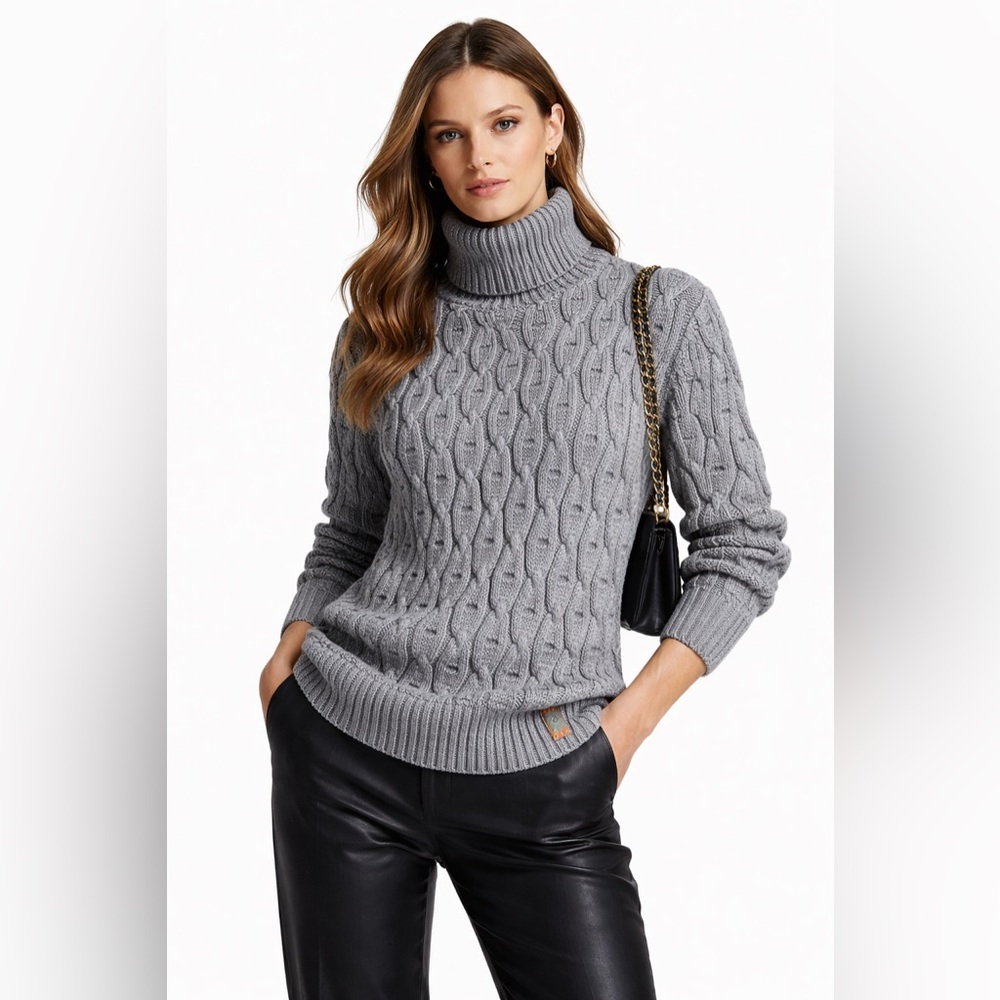 Frankie Morello Milano Cable Knit Turtleneck Sweater
